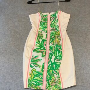 Lilly Pulitzer White Strapless Dress with Green & Pink Floral Panel